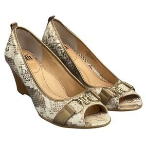 Sofft Snakeskin Leather 3" Wooden Wedge Peep Toe Comfort Dress Shoe Women 10